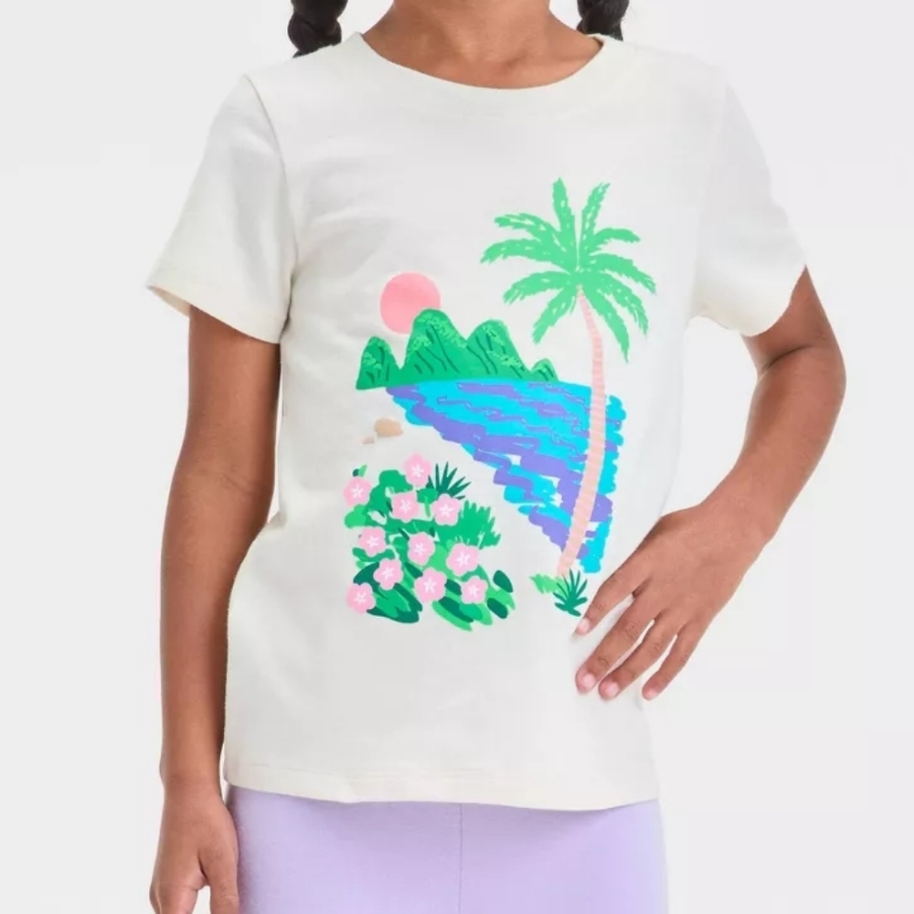 Cat & Jack Cream Shirt with Tropical Print
